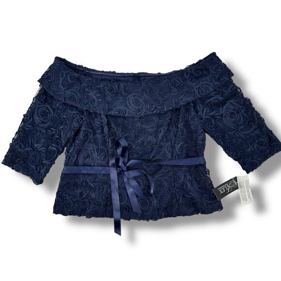 Alex Evenings Stretch Tulle Off The Shoulder Floral Embroidered Top Size XLP - Picture 2 of 11